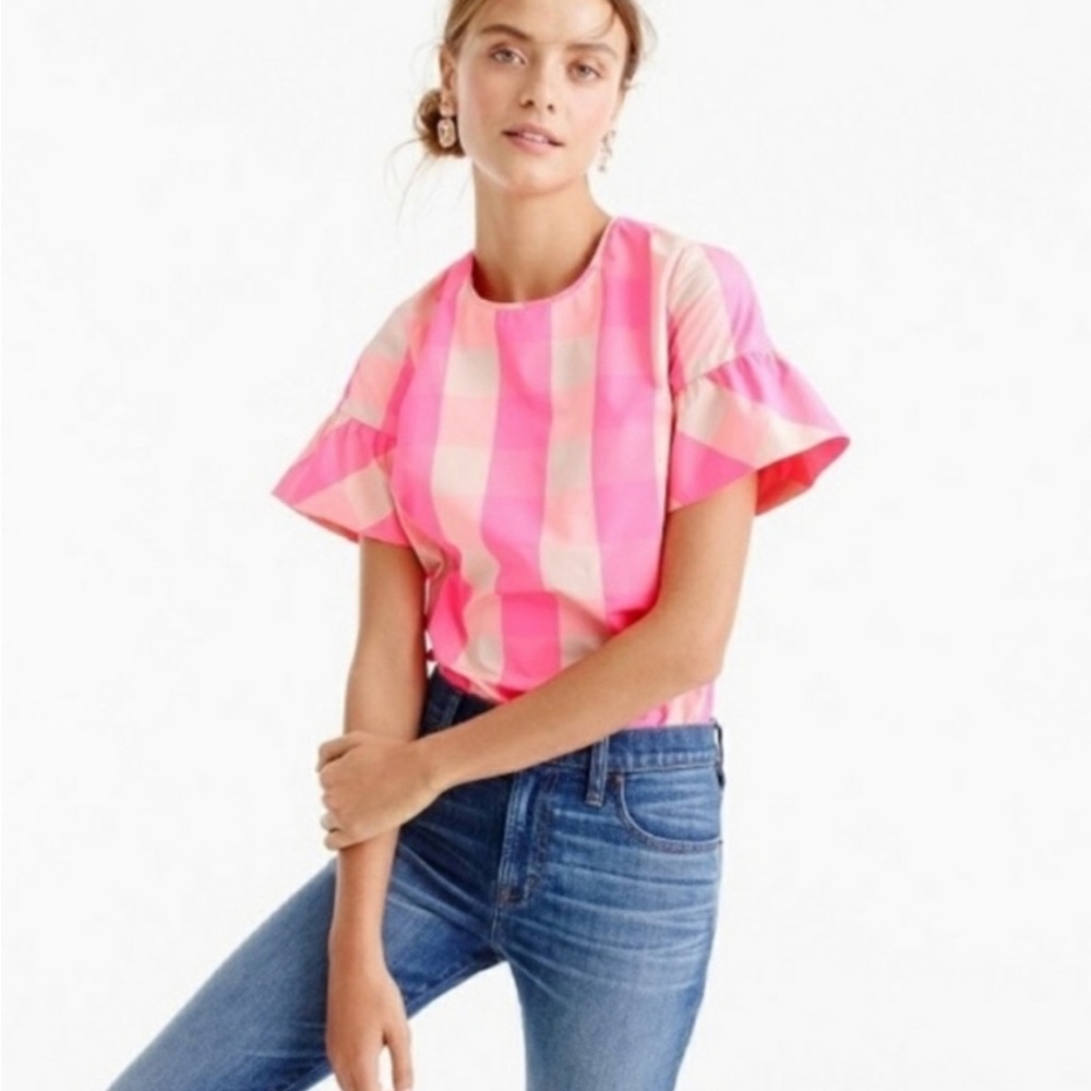 J. Crew Neon Pink Buffalo Plaid Shirt